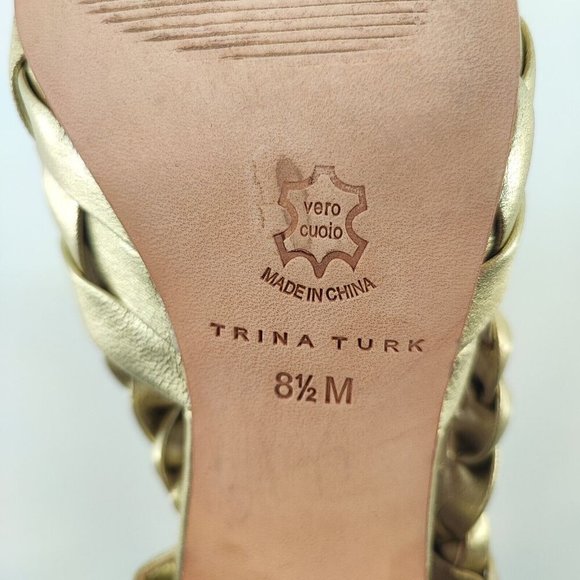 Trina Turk Gold Braided Block Heel Sandals - Picture 8 of 9